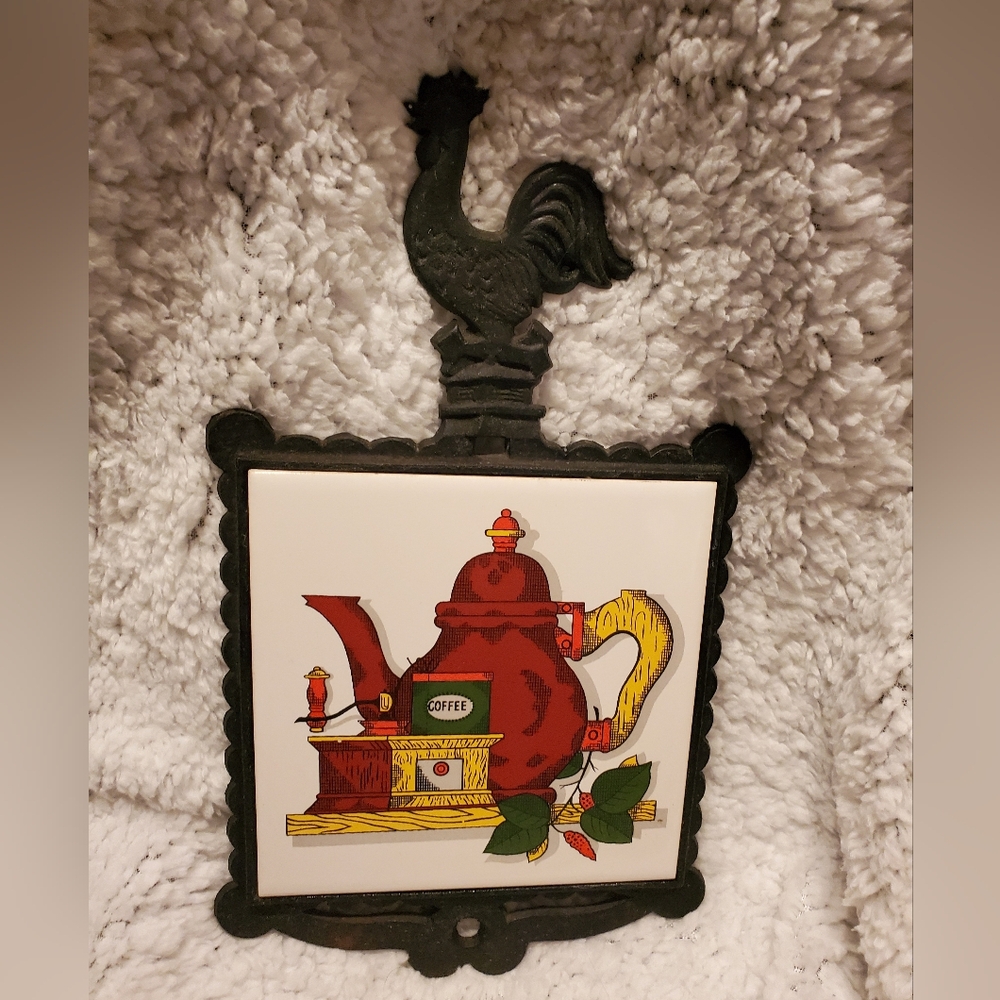 Vintage Rooster Cast Iron KYOWA Ceramic Tile Novelty Hot Plate